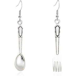 CHUNYANAN Vintage Creativity Tableware Spoon Fork Asymmetry Dangle Earrings Mini Simulation of Handmade Alloy Earrings for Women Girls