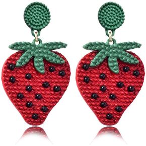 Cute Red Strawberry Watermelon Fruit Drop Earrings Bohemian Beaded Dangle Earrings Sweet Fruit Stud Earrings for Women Girls Teens