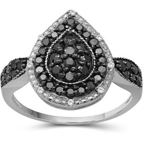 JEWELEXCESS Sterling Silver 1 Carat Black & White Diamond Ring for Women | Diamonds for Everyday Womens Wear