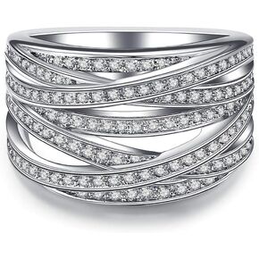 Double Fair Intertwined Crossover Statement Ring Wedding Bands for Women Micro Pave CZ Cocktails Size 5-10