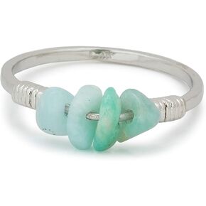 Pura Vida Silver Plated Wire Wrapped Gemstone Ring w/Natural Amazonite - Brass Base, Rhodium Plating - Size 5-9