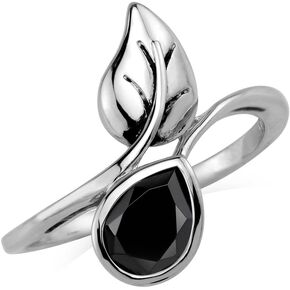 Silvershake 8X6mm Pear Shape Gemstone 925 Sterling Silver Leaf Vintage Inspired Solitaire Bypass Ring Jewelry for Women