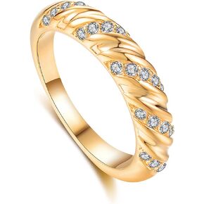 dnswez Chunky Dome Rings for Women, Fashion Stackable 14K Gold Plated Croissant Dome Star Ring Twisted Statement CZ Rings Signet Band Jewelry Gifts for Teen Girls