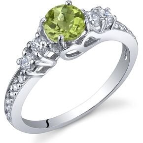 PEORA Peridot Solstice Ring for Women 925 Sterling Silver, Natural Gemstone Birthstone, 0.50 Carat Round Shape, Comfort Fit, Sizes 5 to 9