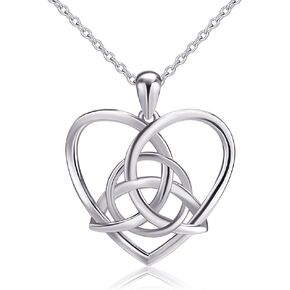 925 Sterling Silver Good Luck Irish Celtic Knot Triangle Vintage Love Heart Pendant Necklace, 18 inches