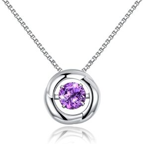 JIANGXIN 925 Sterling Silver Round cut Gemstone Pendant Necklace for Women Girls Jewelry