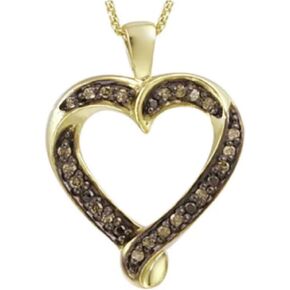 18K Yellow Gold Silver Chocolate Brown Diamond Loving you Forever Heart Pendant Necklace 1/3 Ctw.