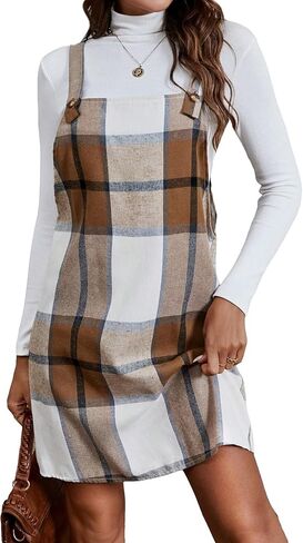 Floerns Women's Plaid Print Pinafore Straight Hem Overall Dress Without Sweater in Saudi Arabia