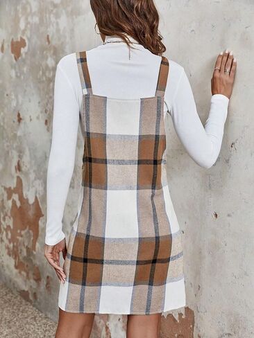Floerns Women's Plaid Print Pinafore Straight Hem Overall Dress Without Sweater in Saudi Arabia