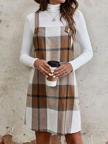 Floerns Women's Plaid Print Pinafore Straight Hem Overall Dress Without Sweater in Saudi Arabia