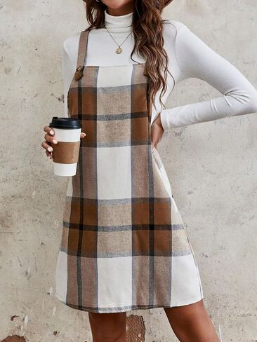 Floerns Women's Plaid Print Pinafore Straight Hem Overall Dress Without Sweater in Saudi Arabia