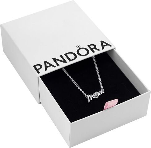 Pandora Mom Pavé Collier Necklace - Gift for Mothers - Fully Adjustable Necklace with Sliding Clasp - Sterling Silver with Clear Cubic Zirconia - With Gift Box - 17.7" in Saudi Arabia