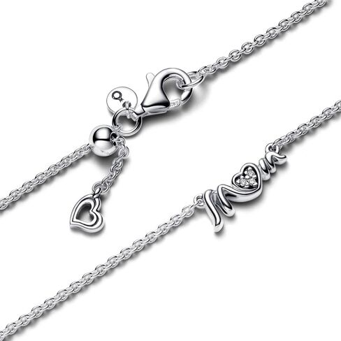 Pandora Mom Pavé Collier Necklace - Gift for Mothers - Fully Adjustable Necklace with Sliding Clasp - Sterling Silver with Clear Cubic Zirconia - With Gift Box - 17.7" in Saudi Arabia