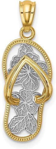 Lex & Lu 14k Yellow Gold w/Rhodium Polished Floral Flip Flop Pendant, 25.5, White-and-yellow-gold in Saudi Arabia