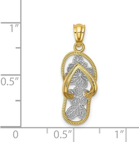 Lex & Lu 14k Yellow Gold w/Rhodium Polished Floral Flip Flop Pendant, 25.5, White-and-yellow-gold in Saudi Arabia