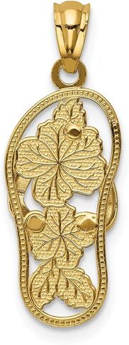 Lex & Lu 14k Yellow Gold w/Rhodium Polished Floral Flip Flop Pendant, 25.5, White-and-yellow-gold in Saudi Arabia