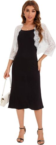 BENANCY Women's Elegant 3/4 Sleeve Sheer Floral Lace Shrug Cardigan in Kuwait