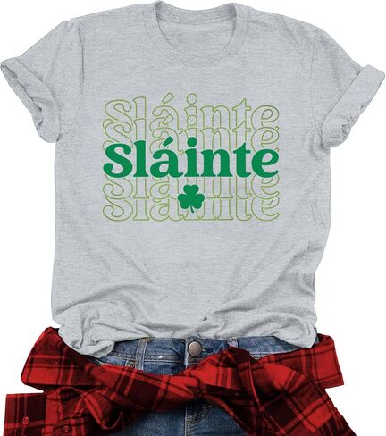 St Patricks Day Shirt Women: Slainte Shamrock Graphic Tee Clover Lucky Short Sleeve Shirts Irish Tops in Saudi Arabia