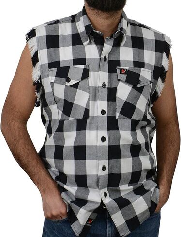 Milwaukee Leather MNG11690 Men’s Black and White Cut Off Flannel Shirt in Saudi Arabia