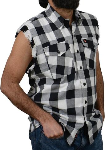 Milwaukee Leather MNG11690 Men’s Black and White Cut Off Flannel Shirt in Saudi Arabia