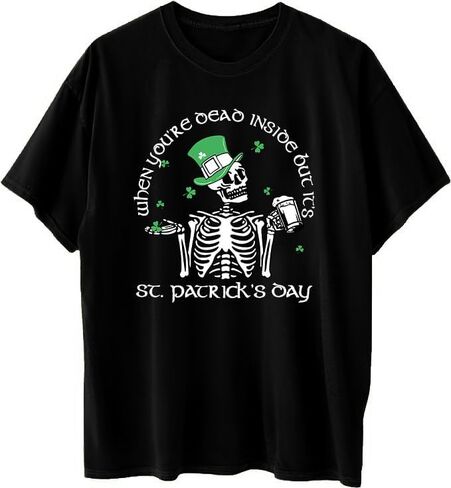 تي شيرت عيد القديس باتريك للسيدات قمصان شامروك كبيرة الحجم هدايا أيرلندية مضحكة تي شيرت كاجوال برسوم جمجمة in Kuwait