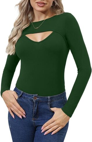 تي شيرت نسائي مثير أساسي للخروج، بقصة ضيقة وأكمام طويلة ورقبة على شكل حرف V in Kuwait