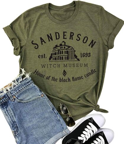 تي شيرت نسائي من Sanderson Witch Museum مطبوع عليه حروف كاجوال وأكمام قصيرة ورقبة دائرية in Kuwait