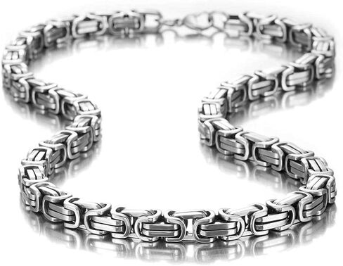 قلادة رجالية بتصميم ميكانيكي مثير للإعجاب من Urban Jewelry سلسلة فضية من الفولاذ المقاوم للصدأ، عرض 6 مم (19,21,23 بوصة) in Saudi Arabia