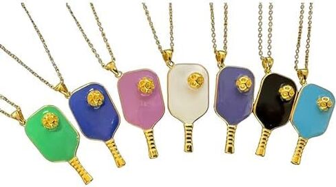 Pickleball Jewelry Pendant Enamel Necklace Paddle Ball Silver 14K Gold Women Men Gift Tennis Racquet in Kuwait