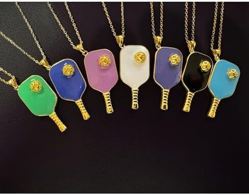 Pickleball Jewelry Pendant Enamel Necklace Paddle Ball Silver 14K Gold Women Men Gift Tennis Racquet in Kuwait