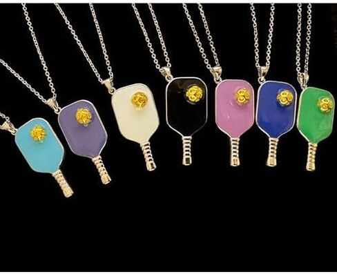 Pickleball Jewelry Pendant Enamel Necklace Paddle Ball Silver 14K Gold Women Men Gift Tennis Racquet in Kuwait