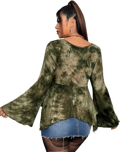 Floerns Women's Plus Size Tie Dye Long Sleeve Asymmetrical Hem Sweetheart Neck Tee Top in Saudi Arabia