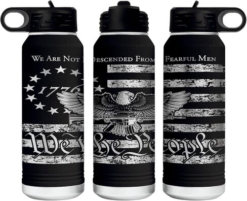 We Are Not Fearful Men 32 Ounce American Flag Double Walled Stainless Steel Insulated 32oz Water Bottle – Full 360 Degree Engraving – Engraved in USA in Saudi Arabia