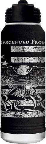 We Are Not Fearful Men 32 Ounce American Flag Double Walled Stainless Steel Insulated 32oz Water Bottle – Full 360 Degree Engraving – Engraved in USA in Saudi Arabia