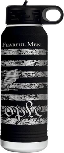 We Are Not Fearful Men 32 Ounce American Flag Double Walled Stainless Steel Insulated 32oz Water Bottle – Full 360 Degree Engraving – Engraved in USA in Saudi Arabia