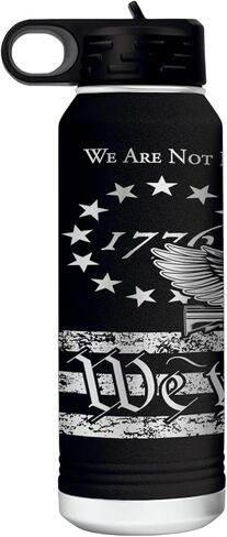 We Are Not Fearful Men 32 Ounce American Flag Double Walled Stainless Steel Insulated 32oz Water Bottle – Full 360 Degree Engraving – Engraved in USA in Saudi Arabia