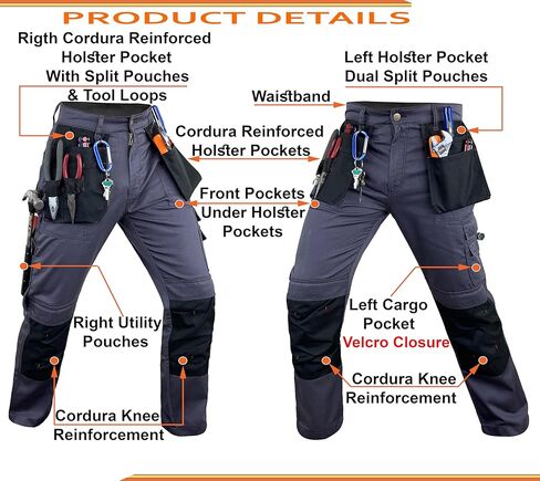 Notus Men’s Workwear Tactical Cordura Knee Construction Utility Cargo Work Trousers Pants with Holster Pockets in Saudi Arabia