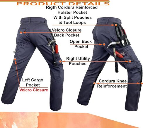 Notus Men’s Workwear Tactical Cordura Knee Construction Utility Cargo Work Trousers Pants with Holster Pockets in Saudi Arabia