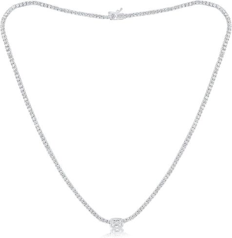 قلادة التنس Gemsme للنساء والرجال مطلية بالذهب الأبيض عيار 18 قيراط، سلسلة تنس ألماس صناعي 4.5 * 6 مم مستطيلة و1.5 مم مكعبة مستديرة من الألماس الصناعي، 16-22 بوصة in Kuwait