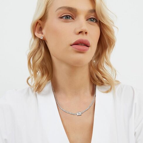 قلادة التنس Gemsme للنساء والرجال مطلية بالذهب الأبيض عيار 18 قيراط، سلسلة تنس ألماس صناعي 4.5 * 6 مم مستطيلة و1.5 مم مكعبة مستديرة من الألماس الصناعي، 16-22 بوصة in Kuwait