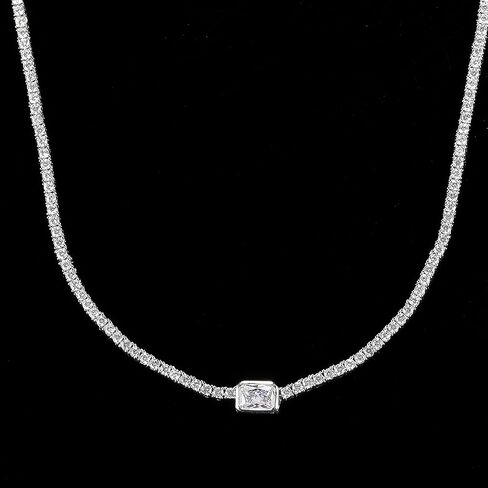 قلادة التنس Gemsme للنساء والرجال مطلية بالذهب الأبيض عيار 18 قيراط، سلسلة تنس ألماس صناعي 4.5 * 6 مم مستطيلة و1.5 مم مكعبة مستديرة من الألماس الصناعي، 16-22 بوصة in Kuwait