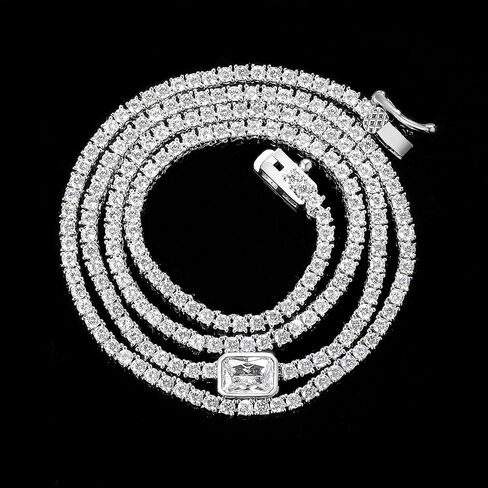 قلادة التنس Gemsme للنساء والرجال مطلية بالذهب الأبيض عيار 18 قيراط، سلسلة تنس ألماس صناعي 4.5 * 6 مم مستطيلة و1.5 مم مكعبة مستديرة من الألماس الصناعي، 16-22 بوصة in Kuwait