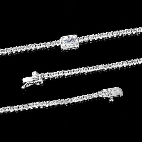 قلادة التنس Gemsme للنساء والرجال مطلية بالذهب الأبيض عيار 18 قيراط، سلسلة تنس ألماس صناعي 4.5 * 6 مم مستطيلة و1.5 مم مكعبة مستديرة من الألماس الصناعي، 16-22 بوصة in Kuwait