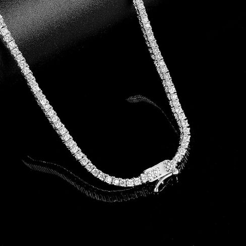 قلادة التنس Gemsme للنساء والرجال مطلية بالذهب الأبيض عيار 18 قيراط، سلسلة تنس ألماس صناعي 4.5 * 6 مم مستطيلة و1.5 مم مكعبة مستديرة من الألماس الصناعي، 16-22 بوصة in Kuwait