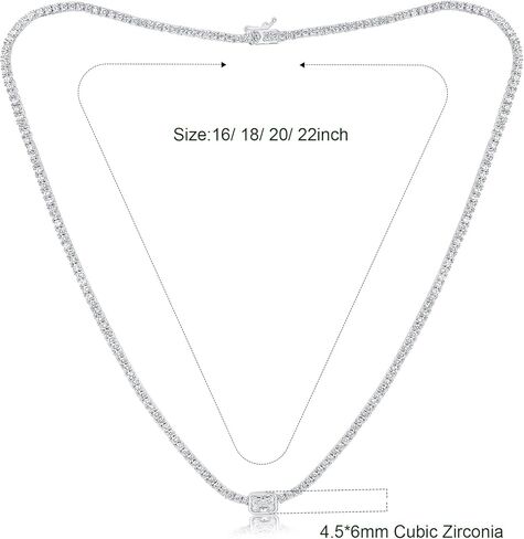 قلادة التنس Gemsme للنساء والرجال مطلية بالذهب الأبيض عيار 18 قيراط، سلسلة تنس ألماس صناعي 4.5 * 6 مم مستطيلة و1.5 مم مكعبة مستديرة من الألماس الصناعي، 16-22 بوصة in Kuwait