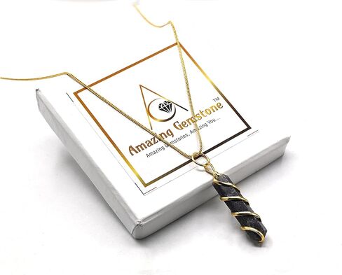 Labradorite Crystal Necklace Pendant For Women, Gold Wire Wrapped Dainty Minimalist Healing Crystal Necklaces For Men Kids Unisex Necklace Jewelry With 20" Inches Adjustable Chain & Leather Cord in Saudi Arabia