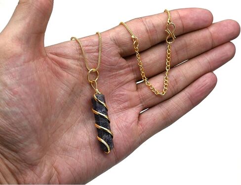 Labradorite Crystal Necklace Pendant For Women, Gold Wire Wrapped Dainty Minimalist Healing Crystal Necklaces For Men Kids Unisex Necklace Jewelry With 20" Inches Adjustable Chain & Leather Cord in Saudi Arabia