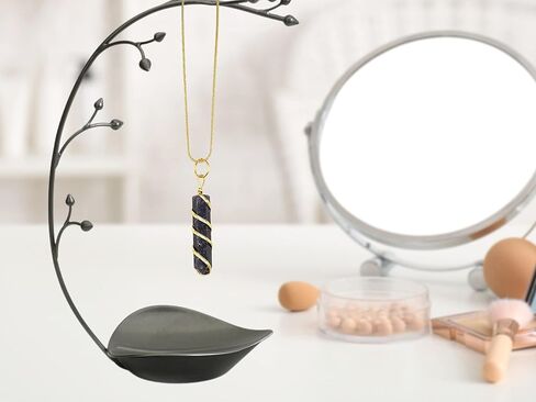 Labradorite Crystal Necklace Pendant For Women, Gold Wire Wrapped Dainty Minimalist Healing Crystal Necklaces For Men Kids Unisex Necklace Jewelry With 20" Inches Adjustable Chain & Leather Cord in Saudi Arabia