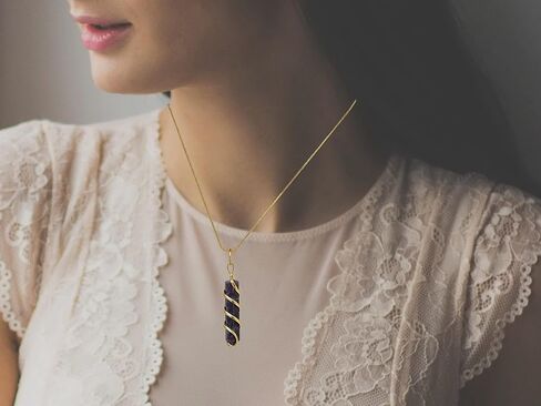 Labradorite Crystal Necklace Pendant For Women, Gold Wire Wrapped Dainty Minimalist Healing Crystal Necklaces For Men Kids Unisex Necklace Jewelry With 20" Inches Adjustable Chain & Leather Cord in Saudi Arabia