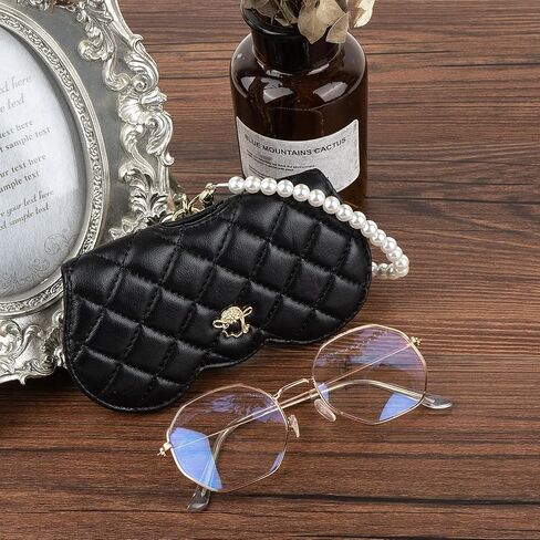 ChiiGe Leather Eyeglasses Cases Portable, Leather Glasses Case Holder Portable, Travel Sunglasses Holder, Pearl Portable Sunglasses Bag for Women, Black, One size in Kuwait